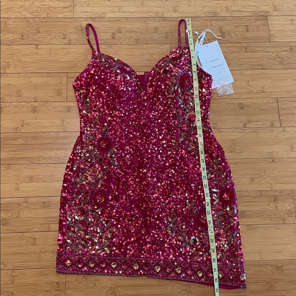 Rachel Allen Mini Sequins Dress Size 14 Magenta Sleeveless Formal Bridal Beaded - Picture 13 of 14